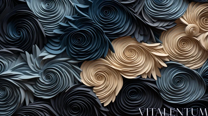 Blue and Cream Paper Flowers 3D Rendering AI Image