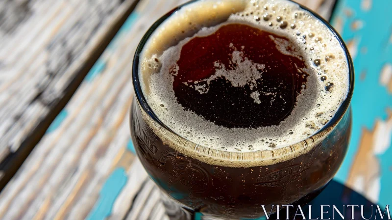 Close-Up Image of Dark Beer on Wooden Table AI Image