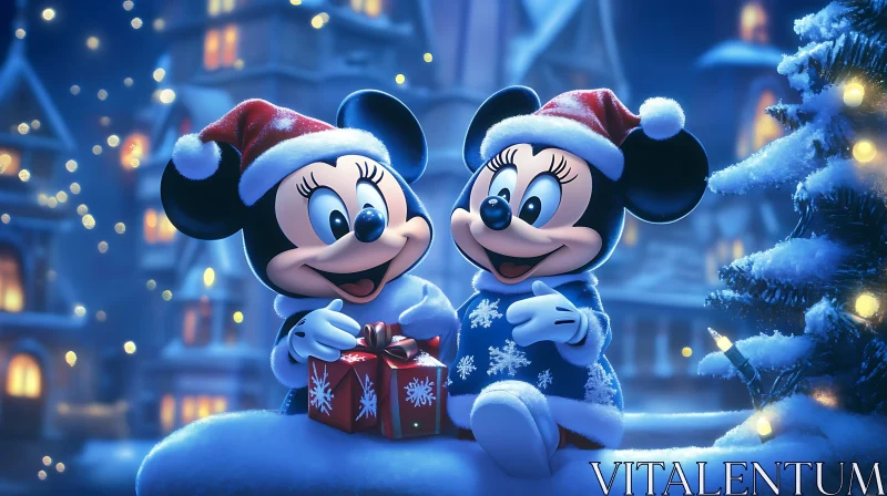 Festive Cartoon Characters in a Winter Holiday Scene AI Image