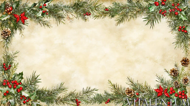 Festive Holiday Frame with Greenery and Red Accents AI Image