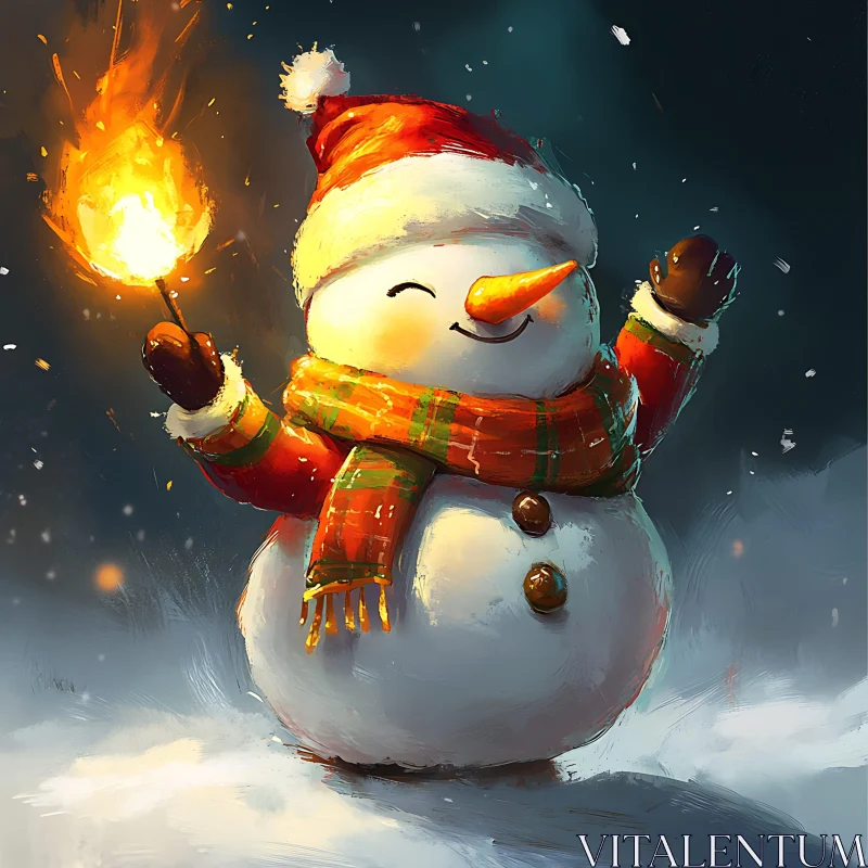 Festive Snowman with Torch AI Image