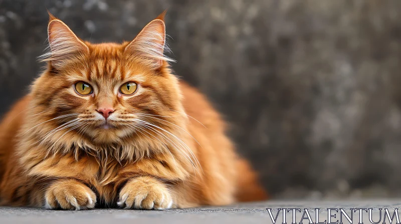 Ginger Cat Lying with Focused Gaze AI Image