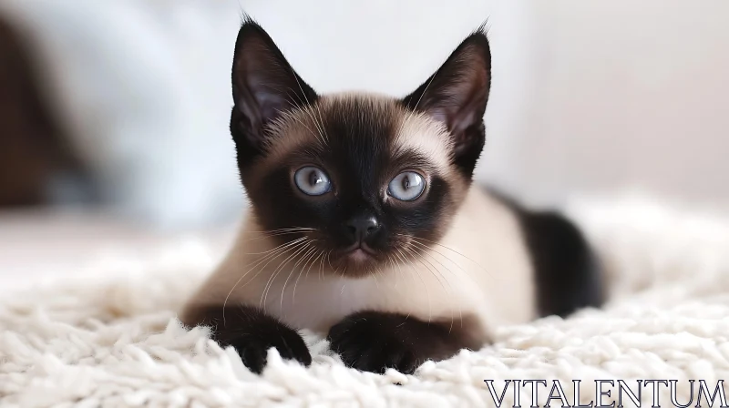 Cute Siamese Kitten Relaxing on a White Blanket AI Image