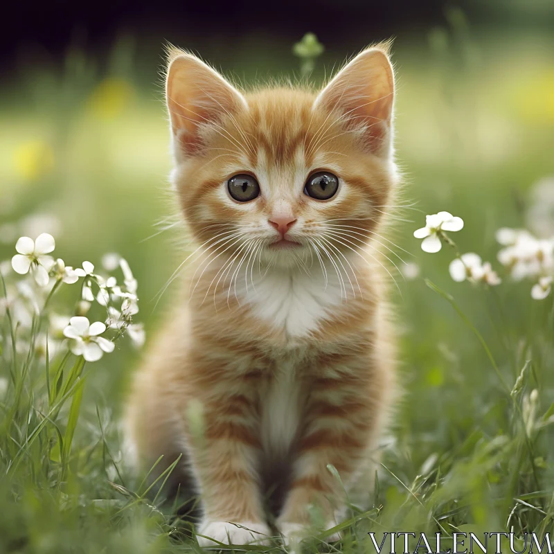 Cute Kitten Among Blossoms AI Image