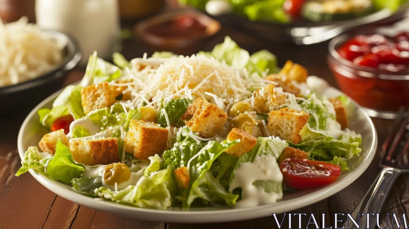 AI ART Delicious and Healthy Caesar Salad with Lettuce, Tomatoes, and Cheese