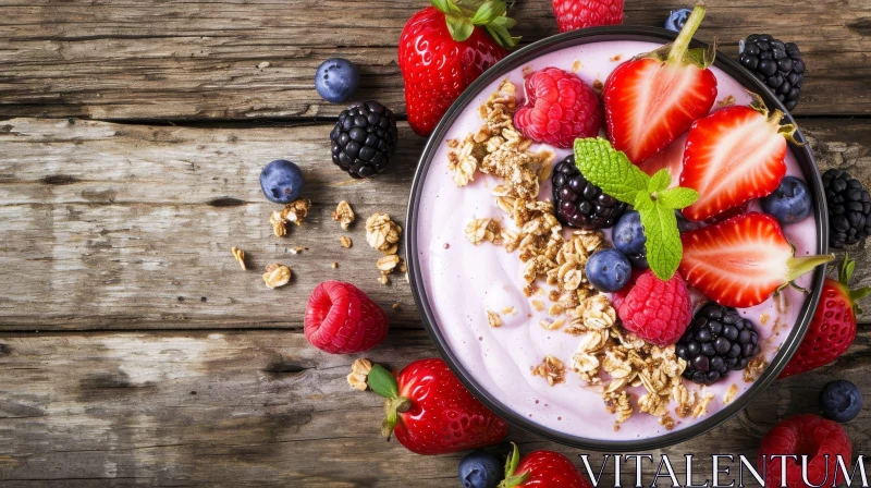 Delicious Bowl of Yogurt with Berries and Granola AI Image