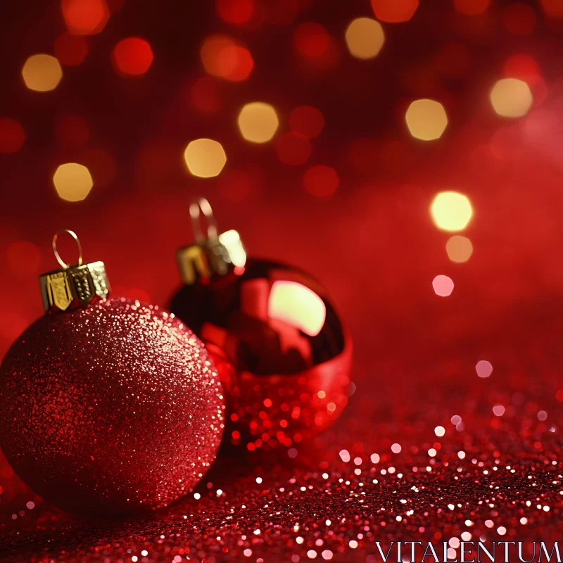 Red Christmas Ornaments with Bokeh Effect AI Image