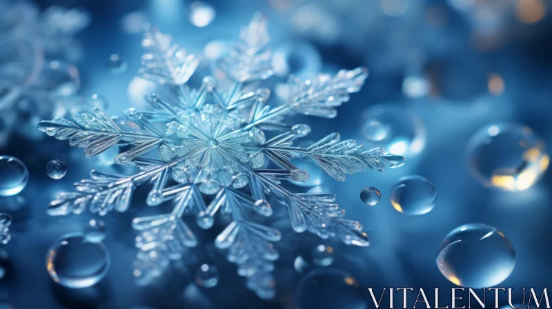 Intricate Snowflakes and Water Droplets in Light Silver and Indigo AI Image