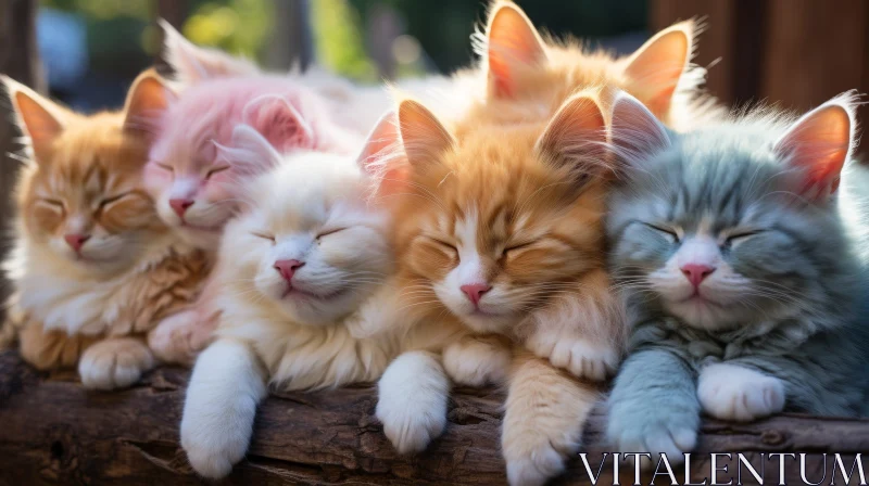 AI ART Sleeping Kittens on Wooden Fence - Adorable Colors