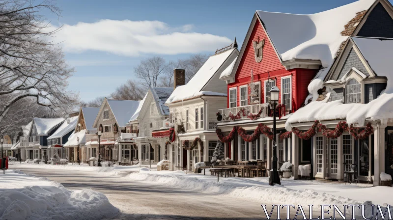 Winter Village in Canada: Snow-Covered Houses and Charming Streets AI Image