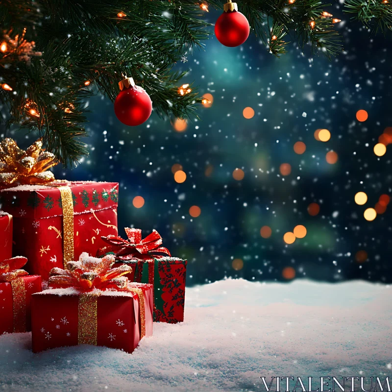 Christmas Presents and Holiday Decorations AI Image