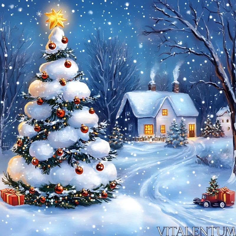 Magical Winter Wonderland with Christmas Decorations AI Image