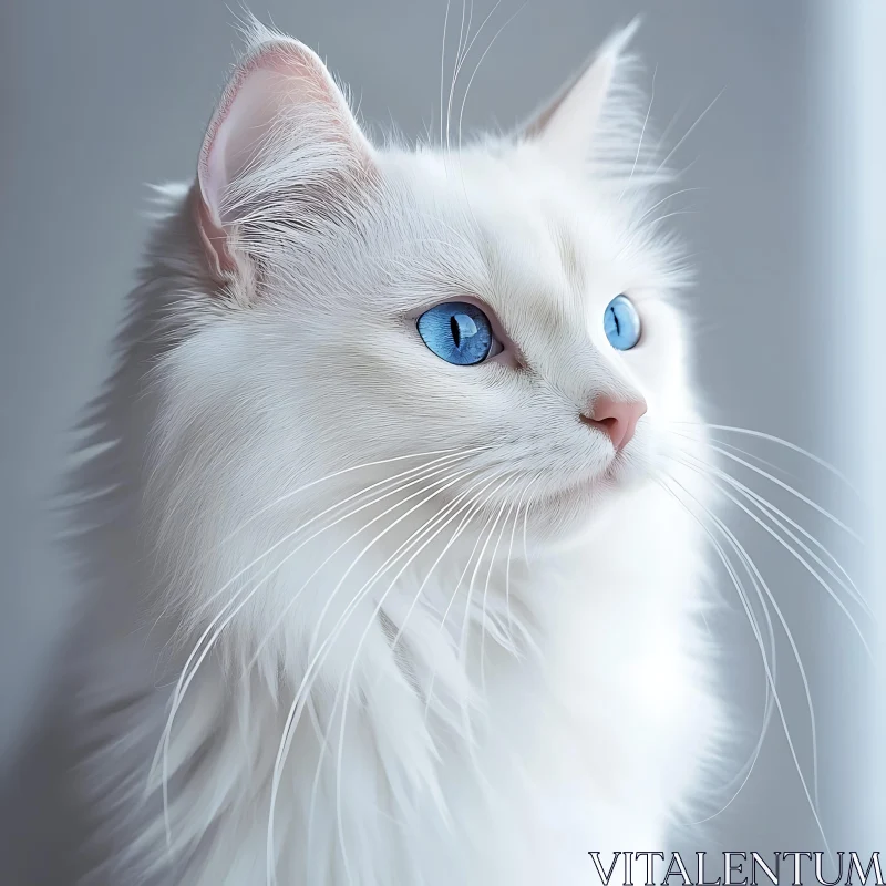 Fluffy White Cat with Blue Eyes AI Image