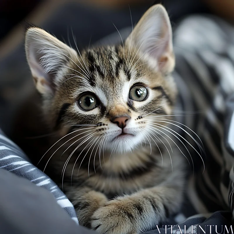 Cute Tabby Kitten Looking Intently AI Image