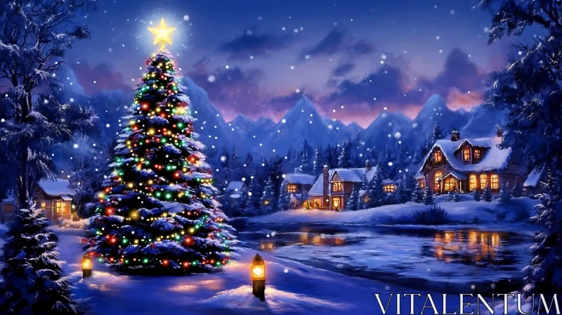 AI ART Festive Winter Wonderland with Glowing Christmas Tree