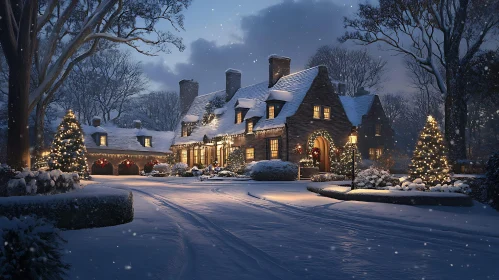 Festive Holiday Home with Snow and Lights