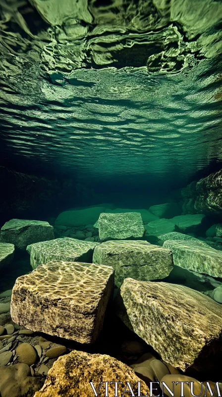 AI ART Submerged Rocks in Pristine Waterscape