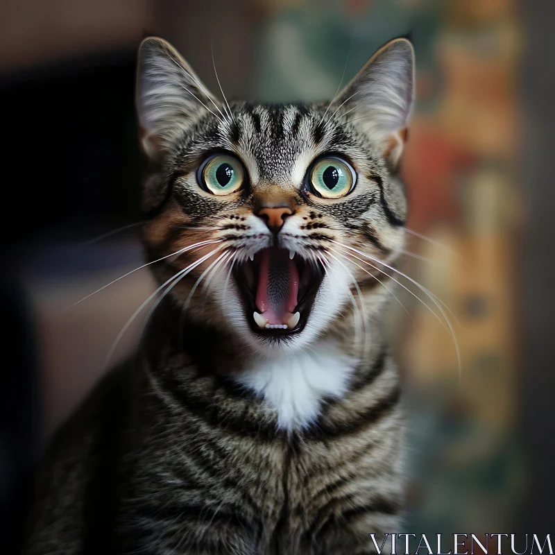 Astonished Tabby Cat with Striking Green Eyes AI Image