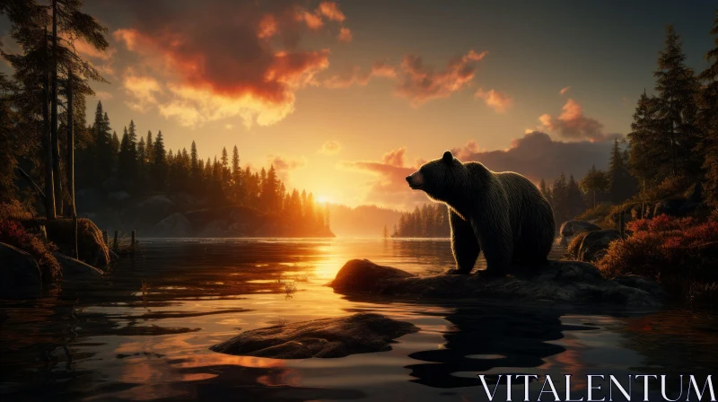 Bear at Sunset - A Rendered Wilderness Scene AI Image