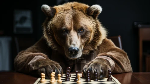 Bear Playing Chess - Captivating Animal Portraiture