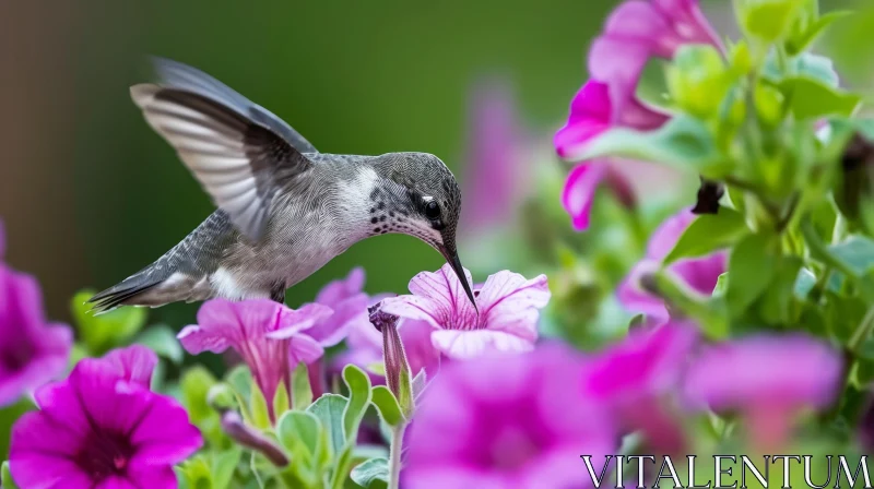 Captivating Hummingbird Hovering in Front of Pink Flower AI Image