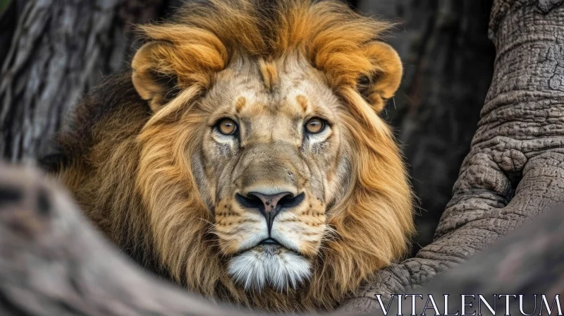 Close-up Portrait of a Powerful Male Lion AI Image