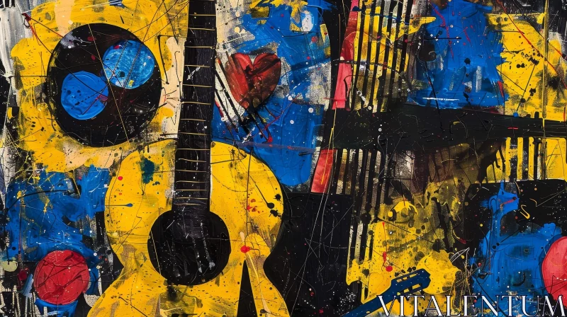 Colorful Abstract Pop Art with Guitars and Musical Elements AI Image