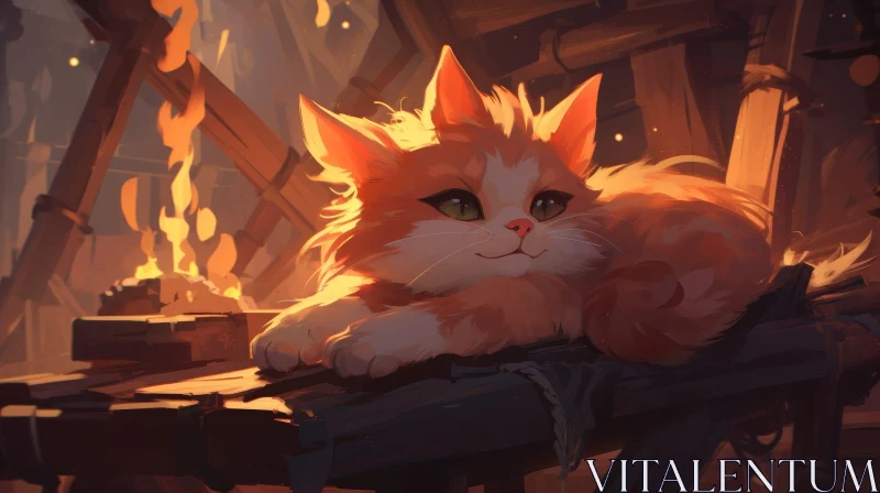 Cozy Cat by the Fireplace AI Image