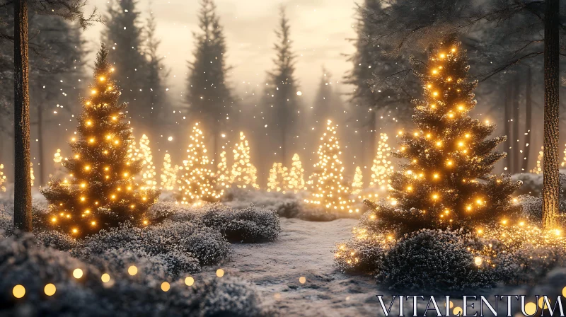 AI ART Serene Winter Wonderland with Festive Tree Lights