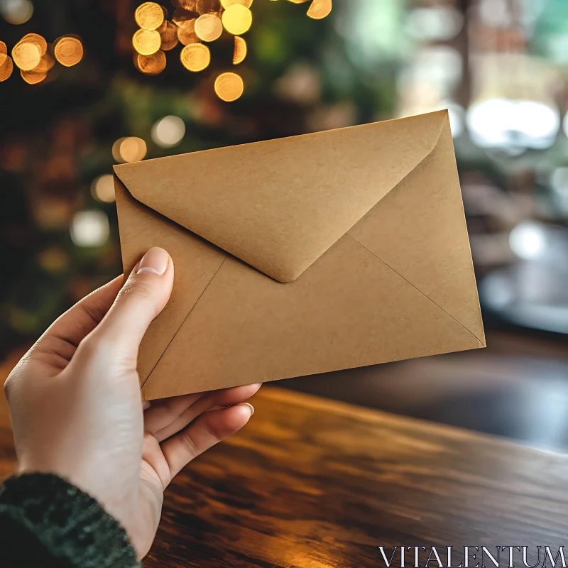 Brown Envelope in Hand with Cozy Background AI Image