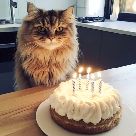 Cute Cat and Birthday Cake Image