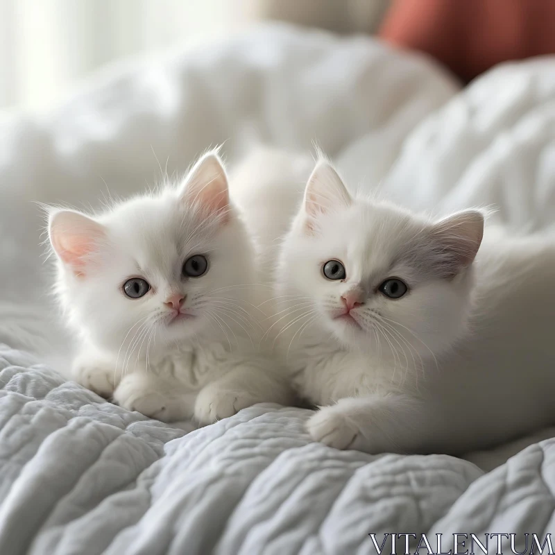 Cute Fluffy Kittens with Blue Eyes on Quilt AI Image