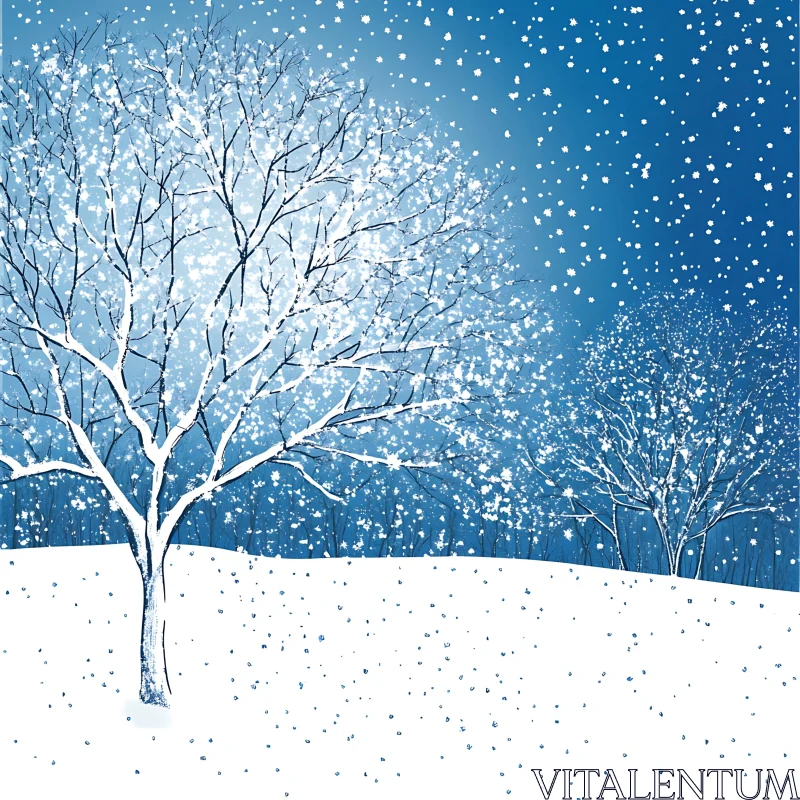 Snowfall Over Winter Trees AI Image