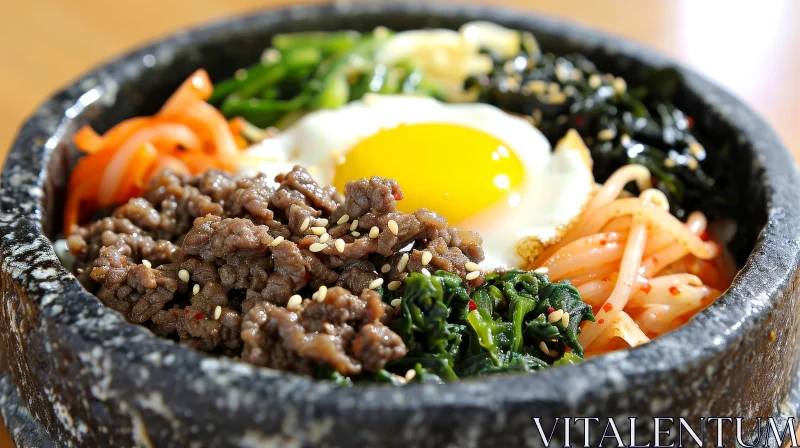 Delicious Korean Bibimbap in a Hot Stone Bowl AI Image