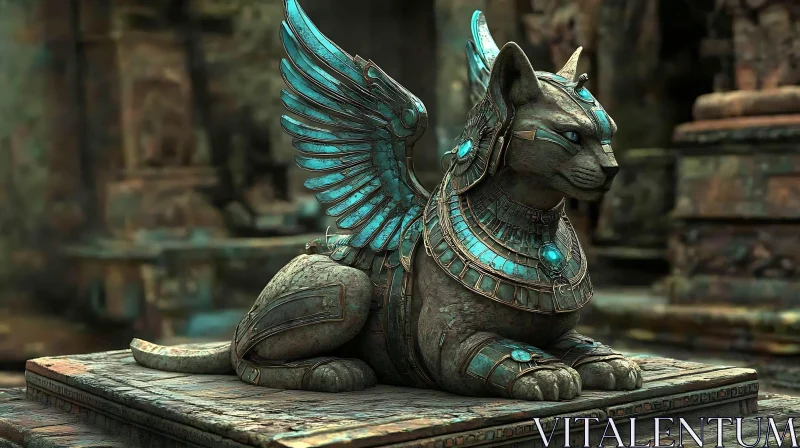 Mythical Stone Cat with Wings AI Image