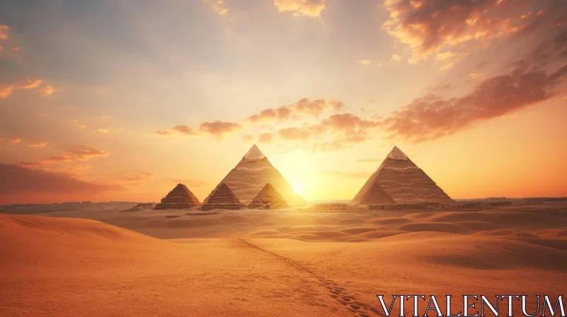 Egyptian Pyramids at Sunrise: An Iconic Artistic Depiction AI Image