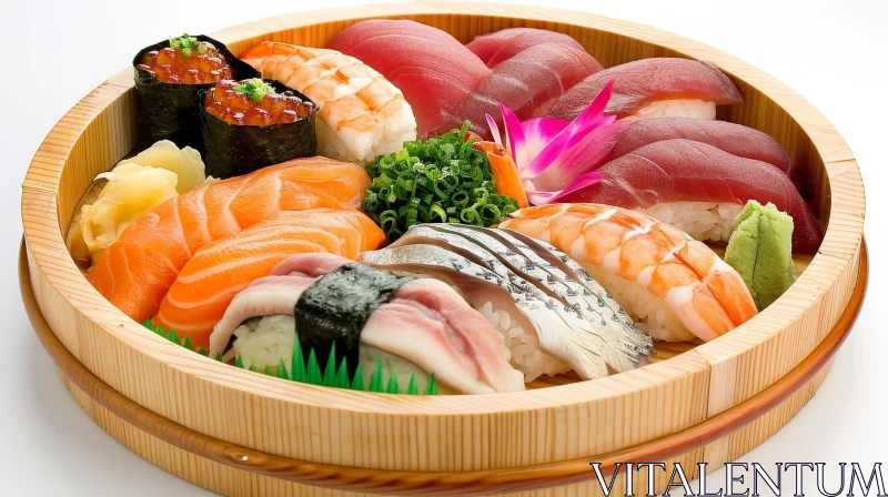 AI ART Exquisite Sushi Delights on a Wooden Plate