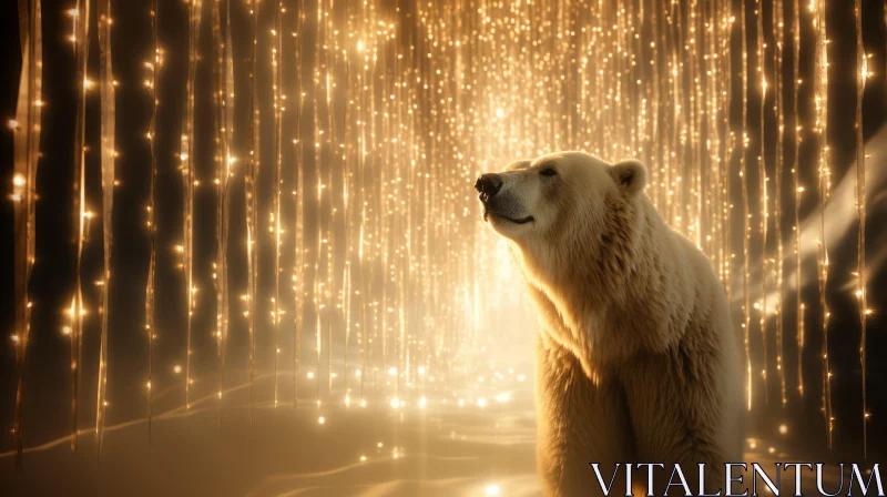 Golden Dreamscape: Luminous Polar Bear in Surreal Light AI Image