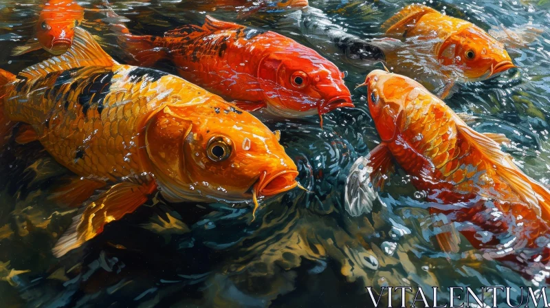 Graceful Koi Fish Swimming in a Tranquil Pond AI Image