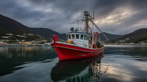 Powerful Red Fishing Boat in Stormy Waters | Whistlerian Coastal Views