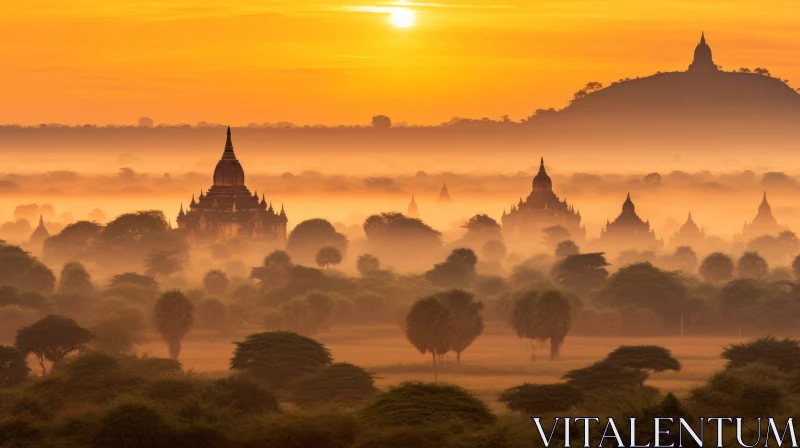 Sunrise Over Bagan Temples: A Mystical Journey in Myanmar AI Image