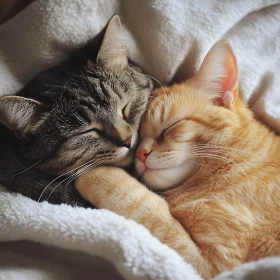 Cats Cuddling Warmly in Blanket