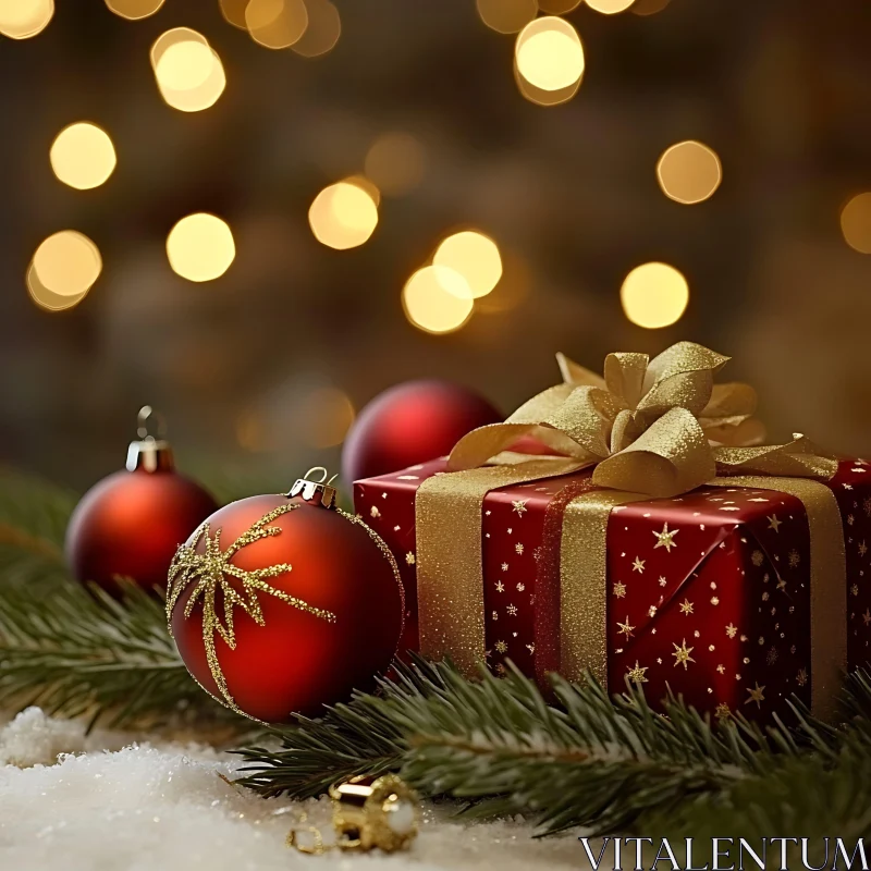 Holiday Wrapped Present with Ornaments