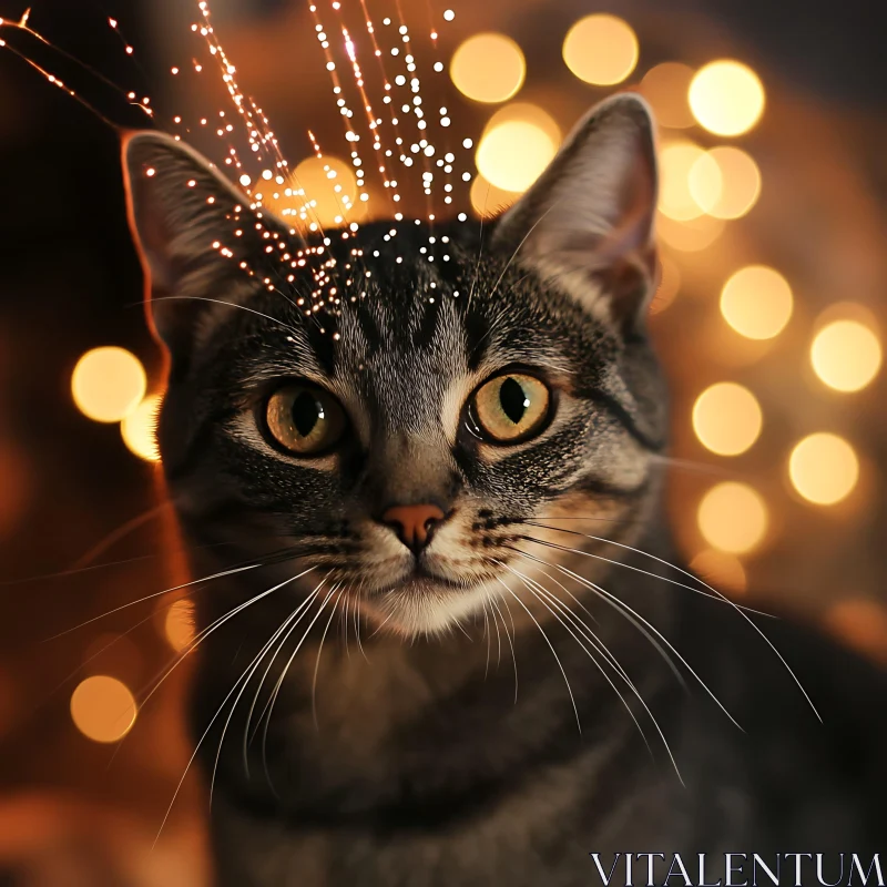 Magical Cat Portrait with Sparkling Light Effects