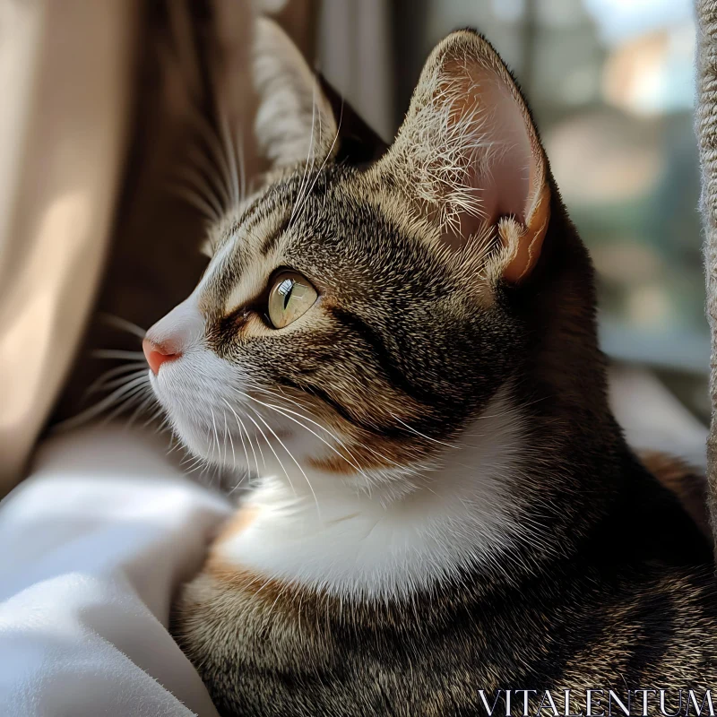 Close-Up of a Tabby Cat by the Window