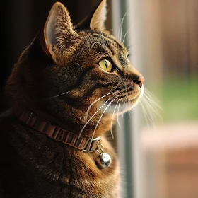 Cat with Collar Looking Outside