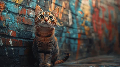 Urban Cat with Colorful Wall