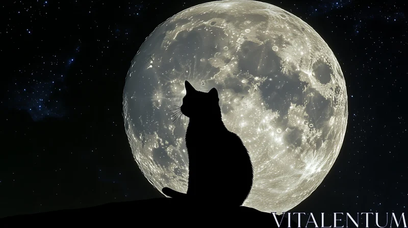 Majestic Cat Silhouette with Full Moon