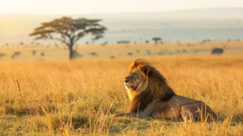 Captivating Lion Resting in the Savanna