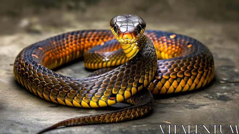 Close-Up of Venomous Snake with Black and Yellow Scales AI Image